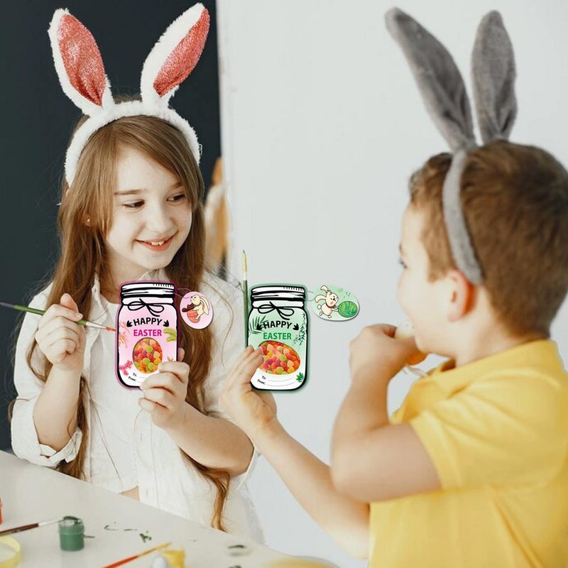 20PC Easter Day Cards for Kids School,DIY Mason Jar EasterGift with Treat Bags,Funny Easter Candy Exchange Cards,DIY EasterBasket Stuffers Party Favors for Kids，Classroom Egg Hunt Games Gift Supplies - Image 4